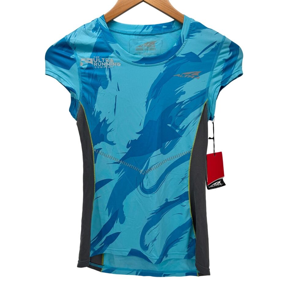 Altra Running Shirt Womens XS Blue Gray Mesh UPF 50+ Short Sleeve Tee NEW